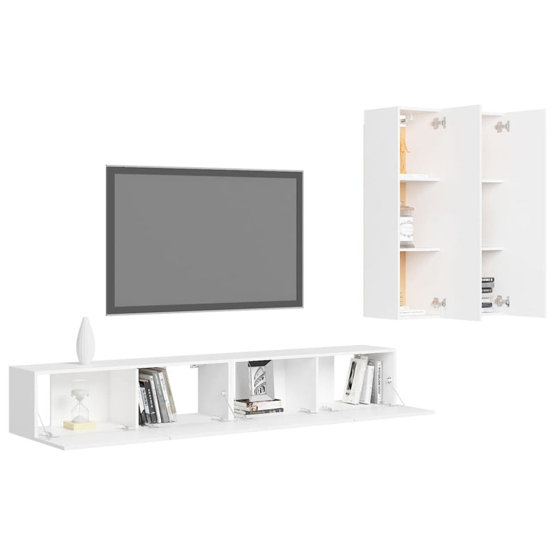 4 Piece TV Cabinet Set White Chipboard Payday Deals