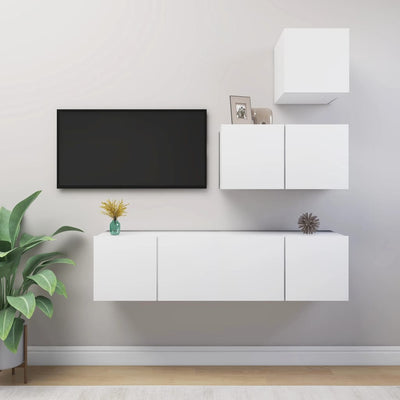 4 Piece TV Cabinet Set White Engineered Wood