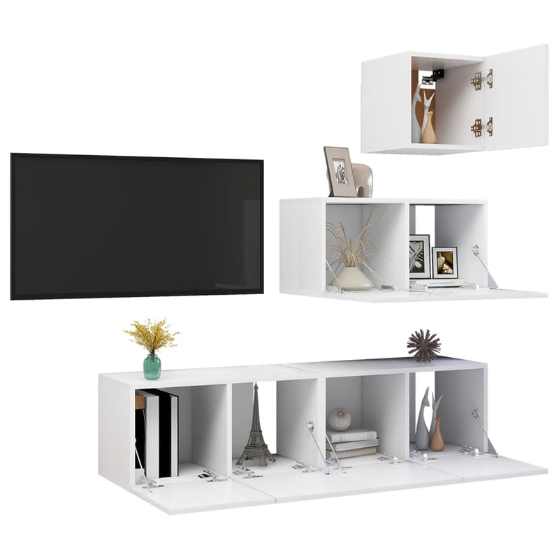 4 Piece TV Cabinet Set White Engineered Wood Payday Deals