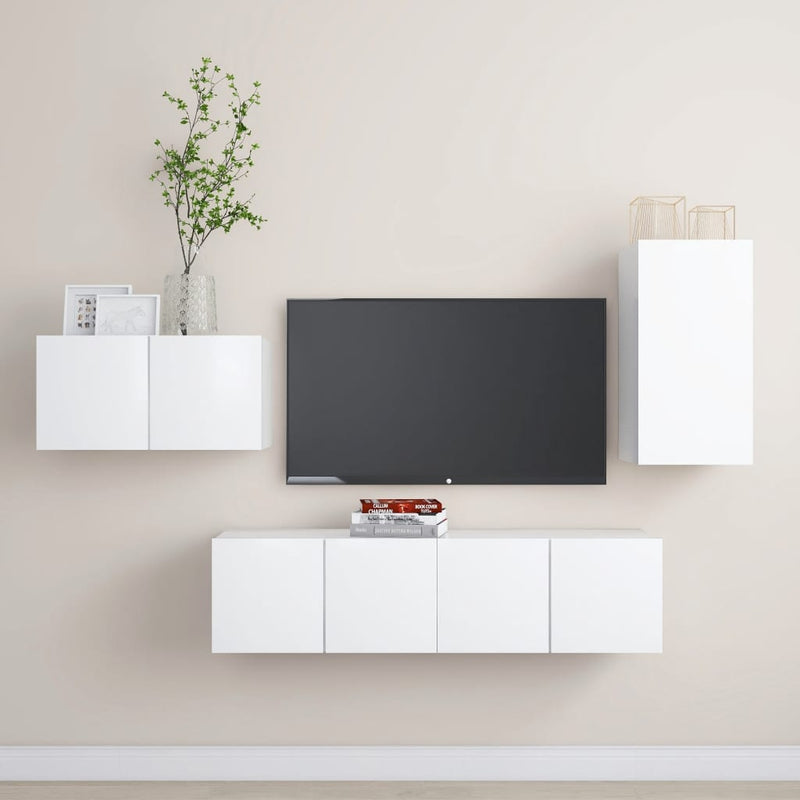 4 Piece TV Cabinet Set White Engineered Wood Payday Deals