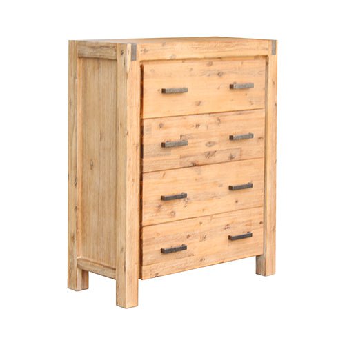 4 Pieces Bedroom Suite in Solid Wood Veneered Acacia Construction Timber Slat Double Size Oak Colour Bed, Bedside Table & Tallboy Payday Deals