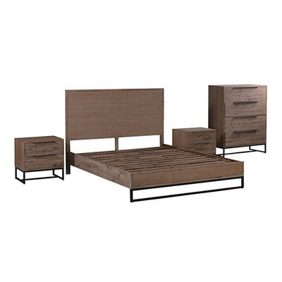 4 Pieces Bedroom Suite made in Solid Wood Acacia Veneered King Size Oak Colour 1X Bed, 2X Bedside Table & 1X Tallboy