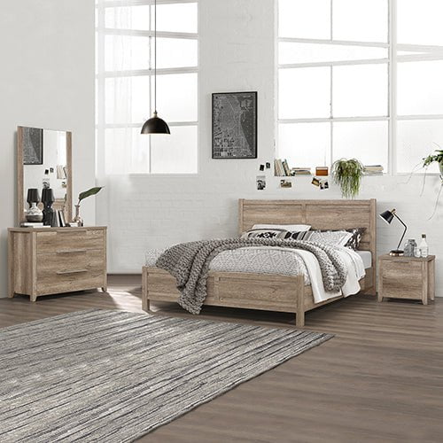 4 Pieces Bedroom Suite Natural Wood Like MDF Structure Queen Size Oak Colour Bed, Bedside Table & Dresser Payday Deals
