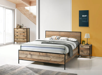4 Pieces Bedroom Suite with Particle Board Contraction and Metal Legs Queen Size Oak Colour Bed, Bedside Table & Tallboy Payday Deals