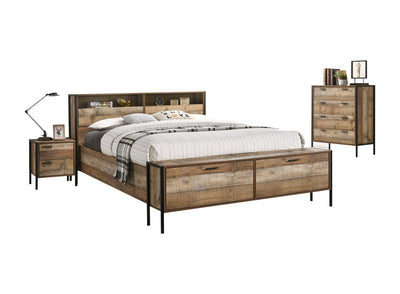 4 Pieces Storage Bedroom Suite with Particle Board Contraction and Metal Legs Queen Size Oak Colour Bed, Bedside Table & Tallboy Payday Deals