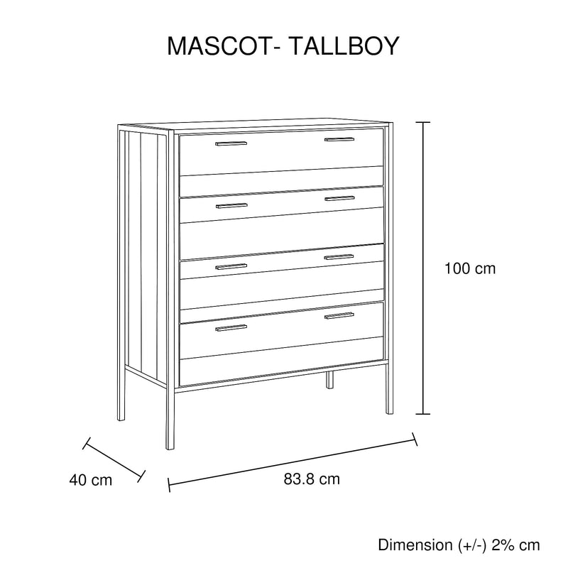 4 Pieces Storage Bedroom Suite with Particle Board Contraction and Metal Legs Queen Size Oak Colour Bed, Bedside Table & Tallboy Payday Deals