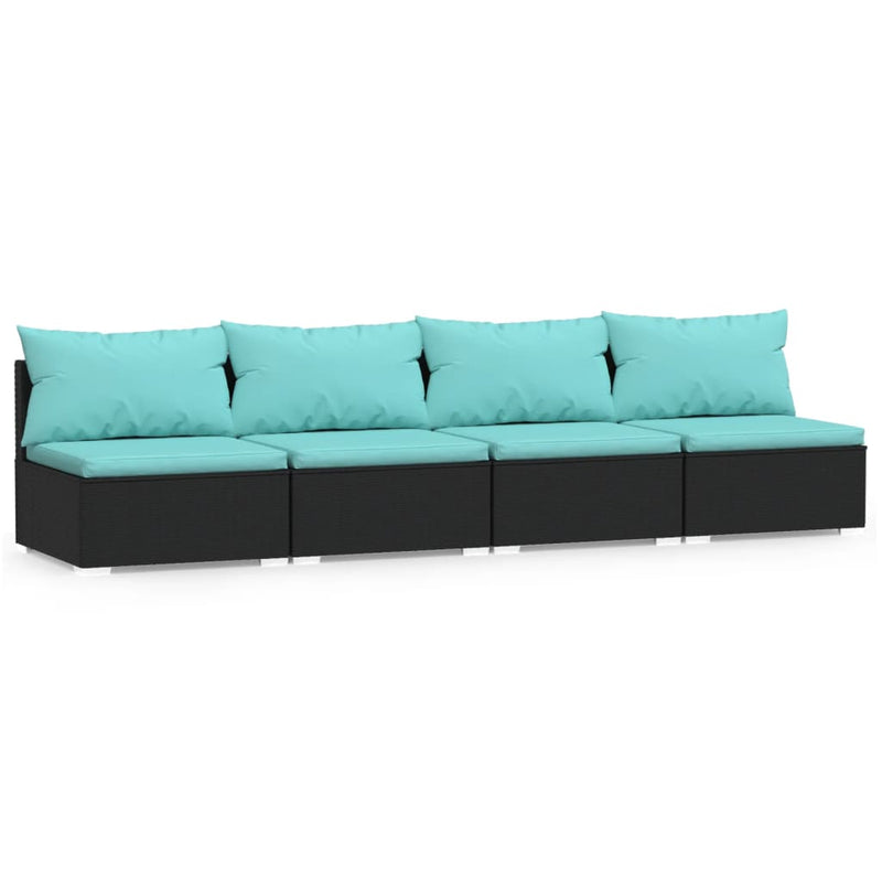 4-Seater Sofa with Cushions Black Poly Rattan Payday Deals