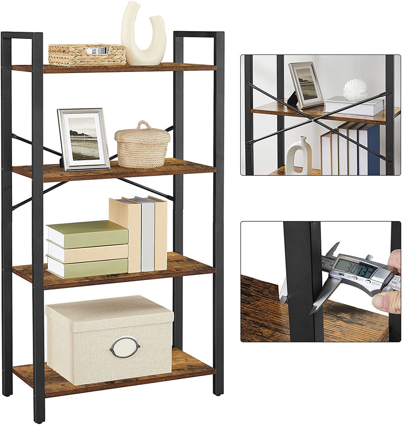 4-Tier  Storage Rack with Steel Frame, 120 cm High, Rustic Brown and Black Payday Deals