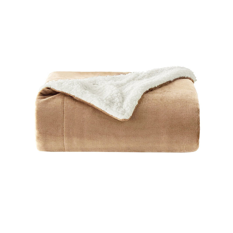 400GSM Micro Mink Blanket Throw with Sherpa Reverse 180x200 cm Latte Payday Deals