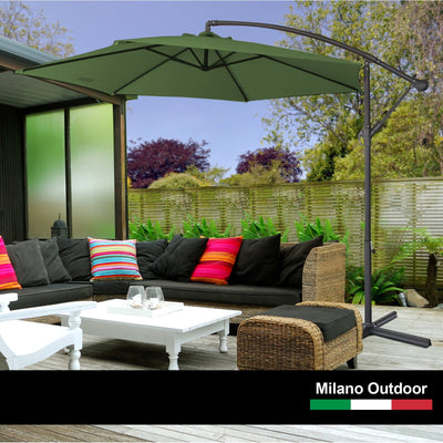Milano Outdoor - Outdoor 3 Meter Hanging and Folding Umbrella - Green - Payday Deals