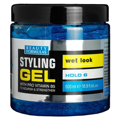 Beauty Formulas Hair Styling Gel With Pro Vitamin B5 Wet Look 500ml (Blue)