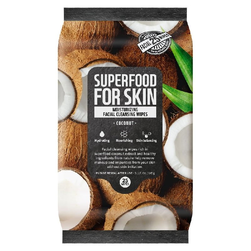 Superfood For Skin Moisturizing Facial Cleansing Wipes Coconut 25 Pack Face Care