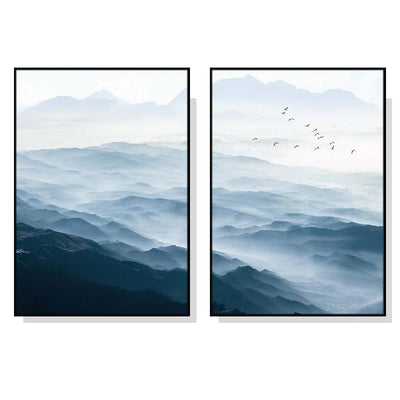 40cmx60cm Blue mountains 2 Sets Black Frame Canvas Wall Art Payday Deals
