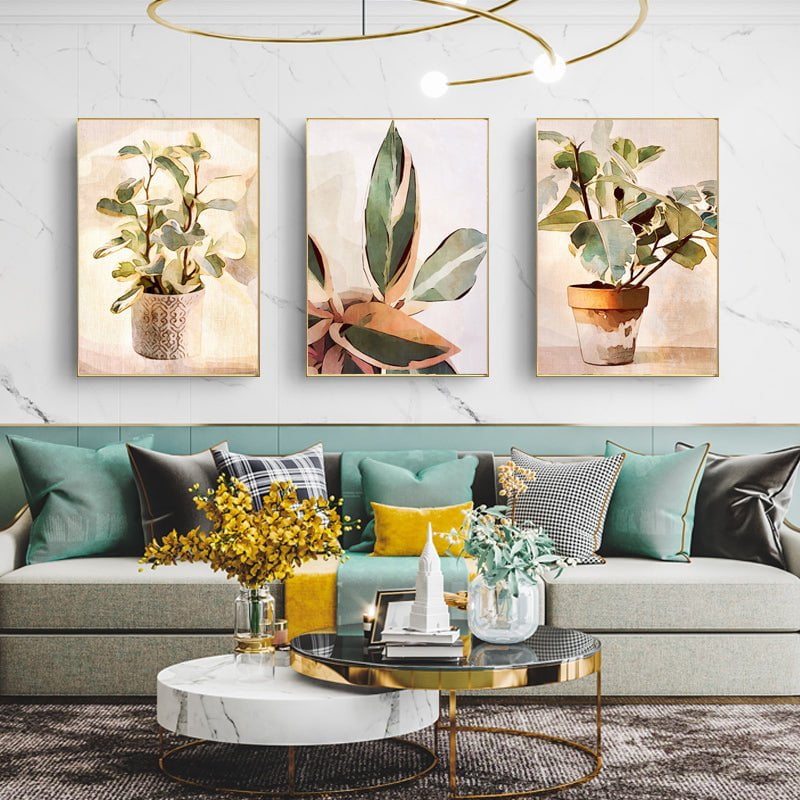 40cmx60cm Botanical Leaves Watercolor Style 3 Sets Gold Frame Canvas Wall Art Payday Deals