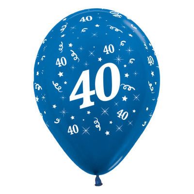 40th Birthday Metallic Blue Latex Balloons 25 Pack