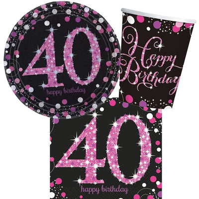 40th Birthday Pink Celebration 8 Guest Tableware Pack