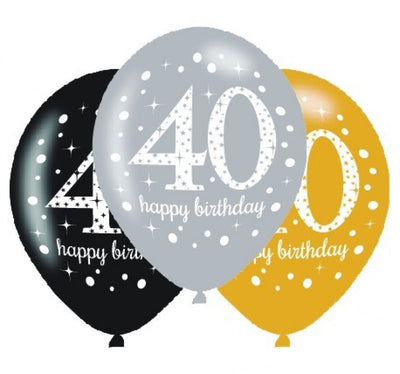 40th Birthday Sparkling Celebration Latex Balloons 6 Pack