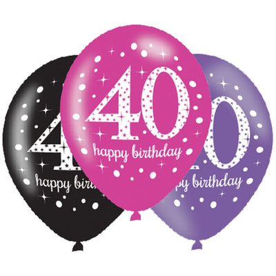 40th Birthday Sparkling Pink Celebration Latex Balloons 6 Pack