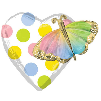 Butterfly Heart Shaped Multi Foil Balloon