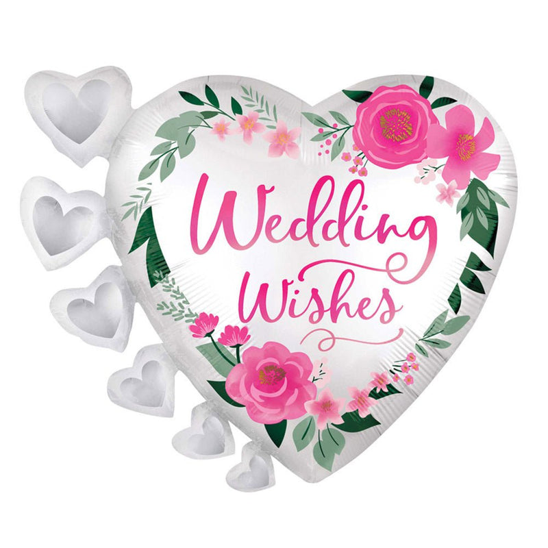 Wedding Wishes Flowers & Hearts Satin SuperShape Foil Balloon