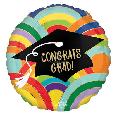 Graduation Congrats Grad Rainbows All Around Round Foil Balloon