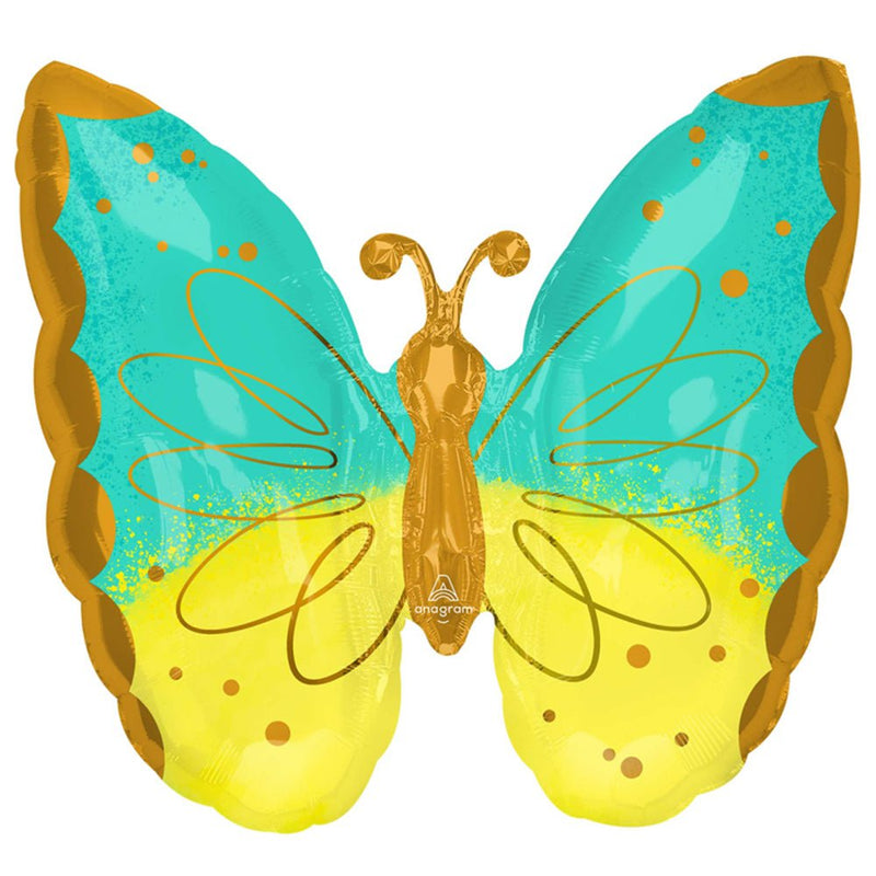 Butterfly Mint And Yellow SuperShape Foil Balloon 