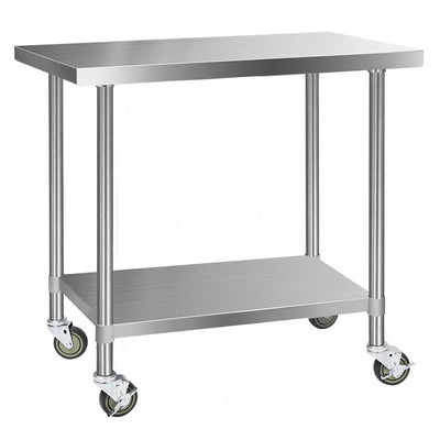 Cefito 430 Stainless Steel Kitchen Benches Work Bench Food Prep Table with Wheels 1219MM x 610MM Payday Deals
