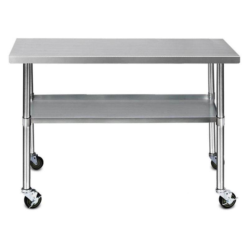 430 Stainless Steel Kitchen Benches Work Bench Food Prep Table with Wheels 1219MM x 610MM
