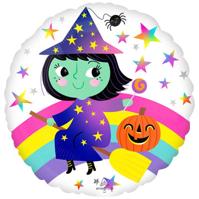 Halloween Rainbow Witch Round Foil Balloon