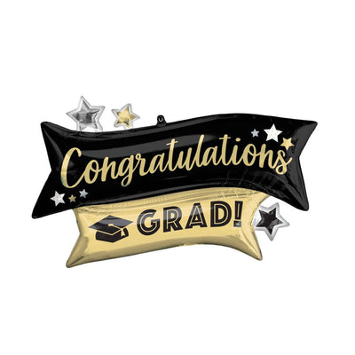 Graduation Congratulations GRAD Gold & Black SuperShape Foil Balloon