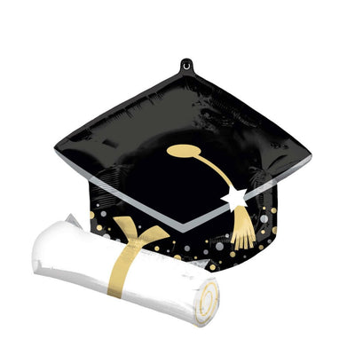 Graduation Black Grad Cap & White Diploma SuperShape Foil Balloon