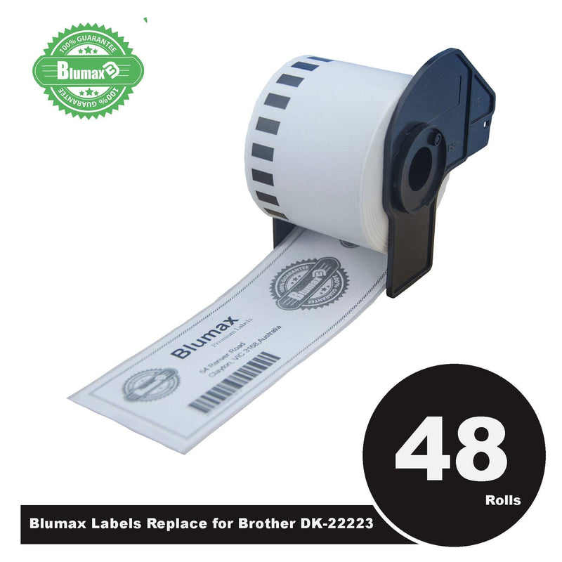48 Pack Blumax Alternative White labels for Brother DK-22223 50mm x 30.48m Continuous Length