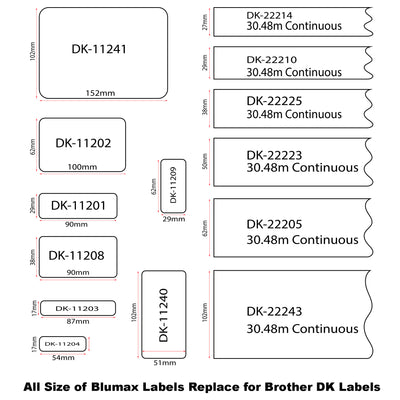 48 Pack Blumax Alternative White labels for Brother DK-22223 50mm x 30.48m Continuous Length