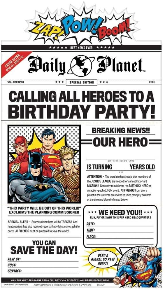 Justice League Heroes Unite Deluxe Invitations 8 Pack