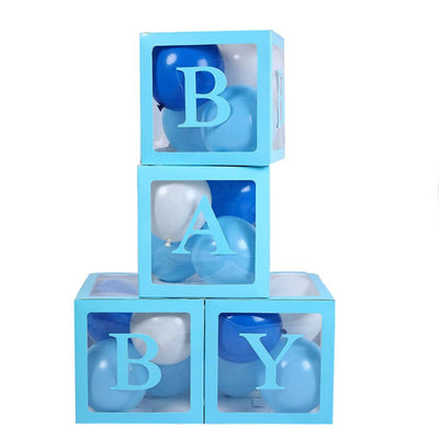4PCS/Set BABY Balloon Box Cube Blue Boxes Birthday Boy Baby Shower Party Wedding Payday Deals