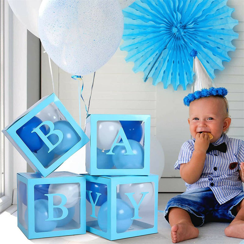 4PCS/Set BABY Balloon Box Cube Blue Boxes Birthday Boy Baby Shower Party Wedding Payday Deals