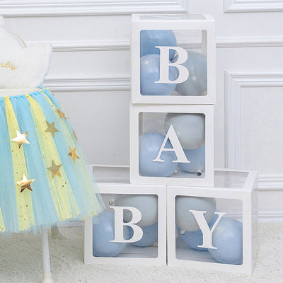 4Pcs/Set BABY Balloon Box Cube Blue Boxes Birthday Boy Baby Shower Party Wedding White Payday Deals
