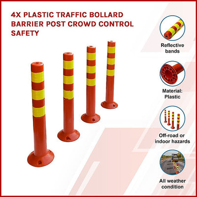 4x Plastic Traffic Bollard Barrier Post Crowd Control Safety Payday Deals