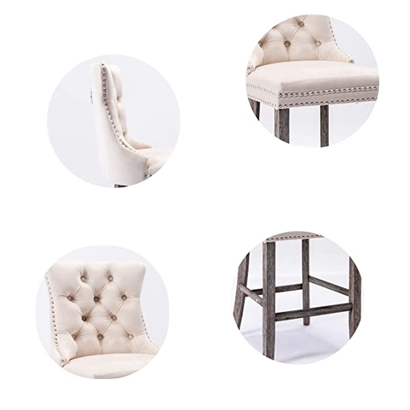 4X Velvet Bar Stools with Studs Trim Wooden Legs Tufted Dining Chairs Kitchen Payday Deals