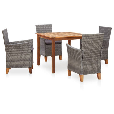 5 Piece Dining Set Poly Rattan and Solid Acacia Wood Grey Payday Deals