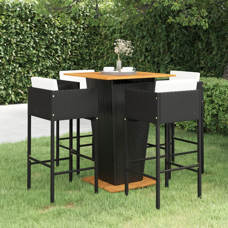 5 Piece Garden Bar Set with Cushions Poly Rattan Black Payday Deals