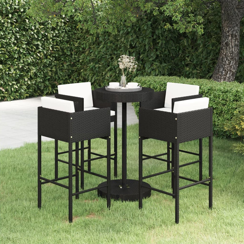 5 Piece Garden Bar Set with Cushions Poly Rattan Black Payday Deals