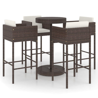 5 Piece Garden Bar Set with Cushions Poly Rattan Brown Payday Deals