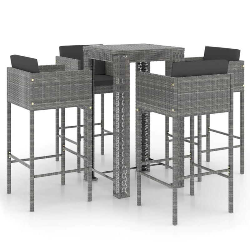 5 Piece Garden Bar Set with Cushions Poly Rattan Grey Payday Deals