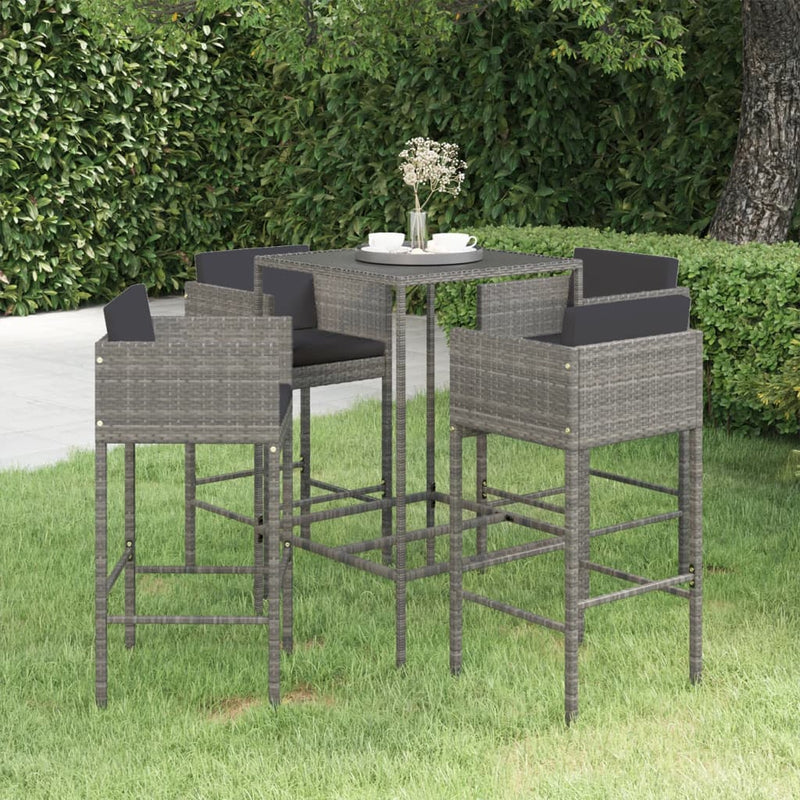 5 Piece Garden Bar Set with Cushions Poly Rattan Grey Payday Deals