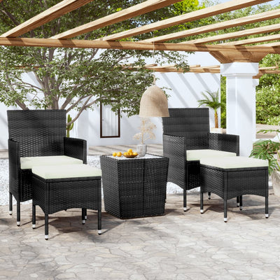 5 Piece Garden Bistro Set Poly Rattan and Tempered Glass Black Payday Deals