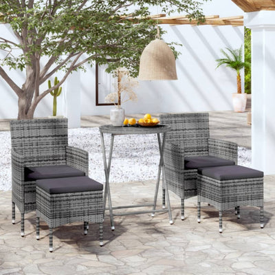 5 Piece Garden Bistro Set Poly Rattan and Tempered Glass Grey Payday Deals