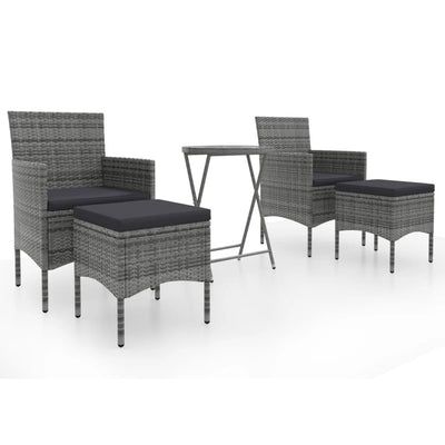 5 Piece Garden Bistro Set Poly Rattan and Tempered Glass Grey Payday Deals