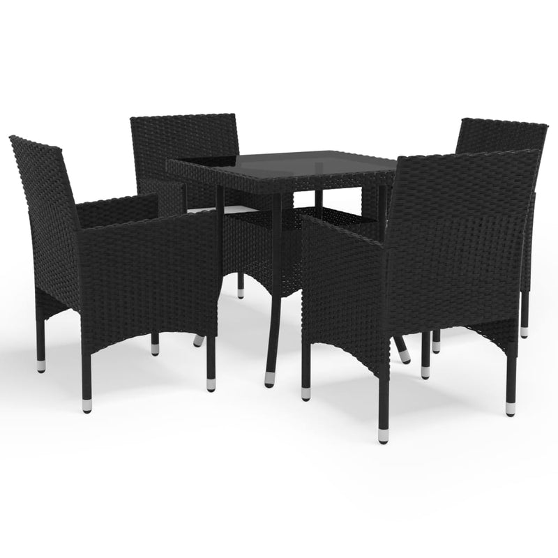 5 Piece Garden Dining Set Black Poly Rattan and Glass Payday Deals