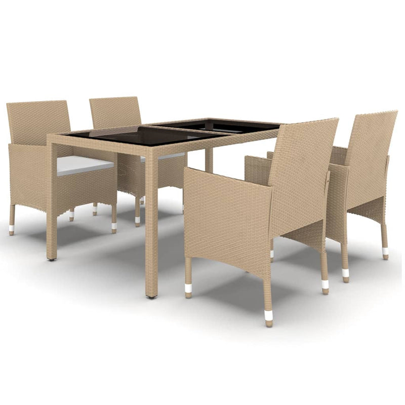 5 Piece Garden Dining Set Poly Rattan and Tempered Glass Beige Payday Deals